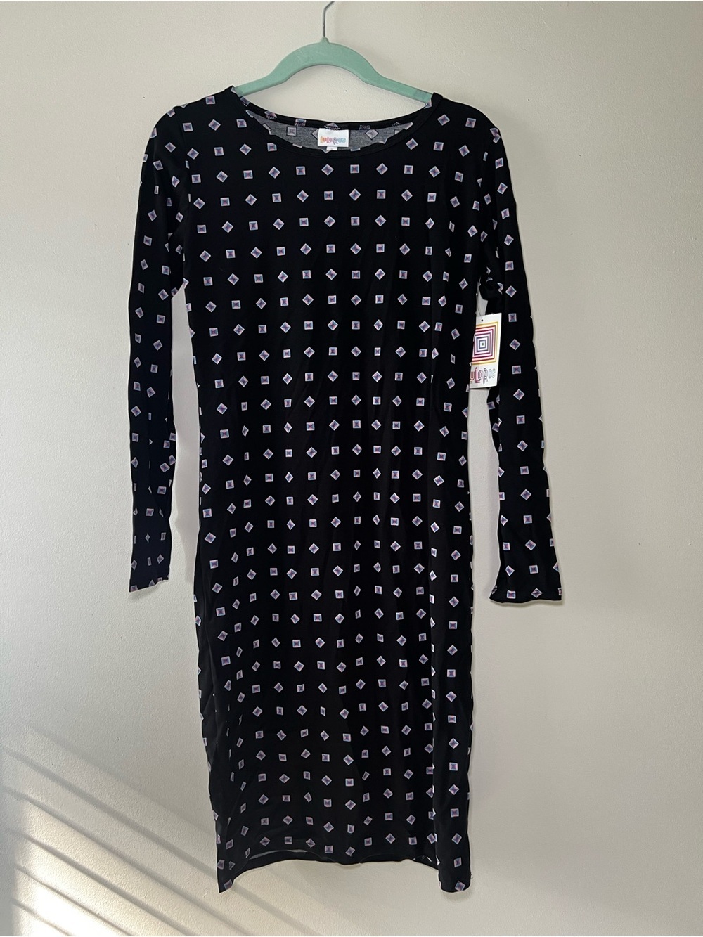 LuLaRoe Debbie Black Dress with Square Print